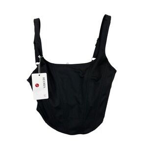 Reoria‎ Corset Tank Top Women's Small Black Square Neck Sleeveless Crop NWT